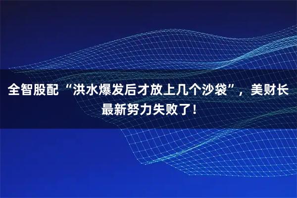 全智股配 “洪水爆发后才放上几个沙袋”，美财长最新努力失败了！